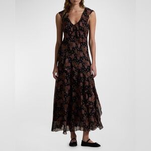 Polo by Ralph Lauren Floral Georgette Ruffle-Trim Maxi Dress Size 0 $598